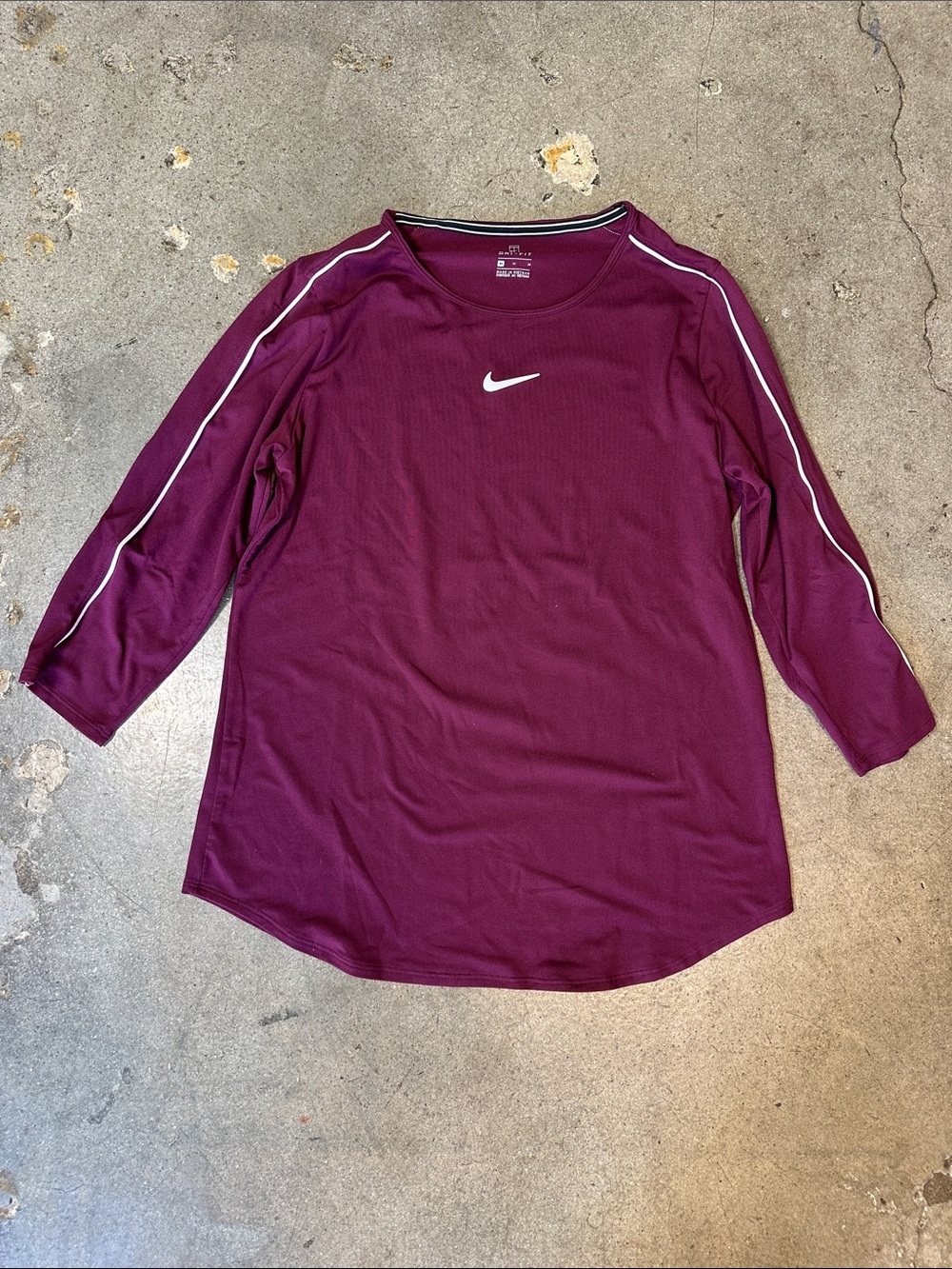 Nike Burgundy Three-Quarter Sleeve Athletic Shirt with White Swoosh